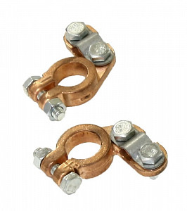 Аккумуляторные клеммы Клеммы "+ -" медь крепление планка (комплект) - фото Аккумуляторные клеммы Клеммы "+ -" медь крепление планка (комплект) - фото